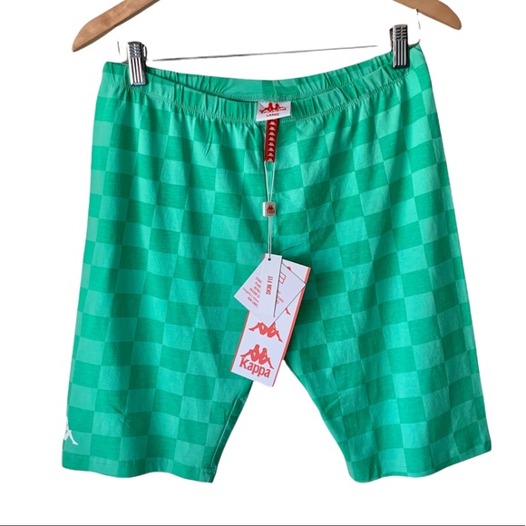 Kappa Pants - Kappa Green Checkered Pattern Bike Short Women’s Size Large NWT